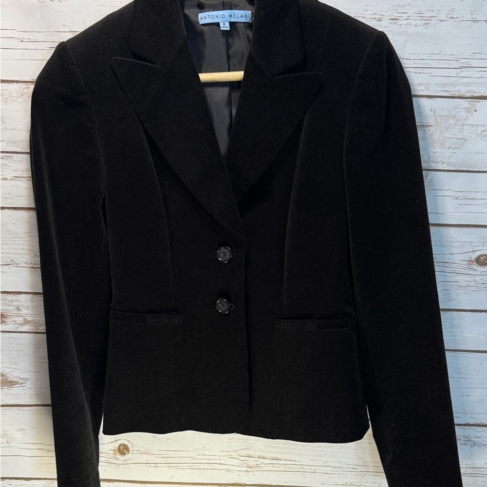 ANTONIO MELANI Jacket Blazer Classic Black Soft Corduroy Velvet  Vintage Y2K - Picture 3 of 9